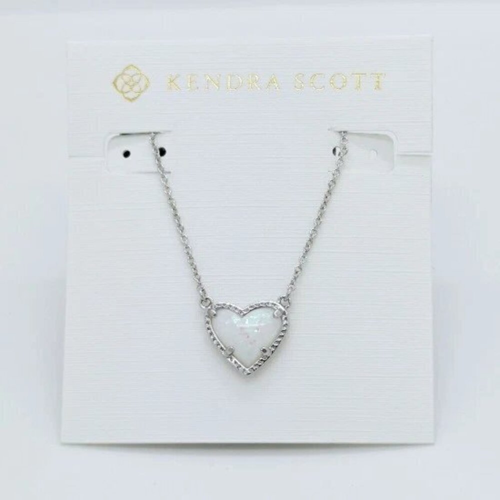Kendra Scott Ari Heart Silver Necklace in White Opal